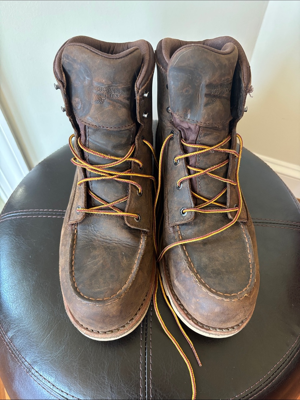 Red Wing Shoes 2440 Brown Leather Moc Toe Boots with Yellow Laces 12 E2